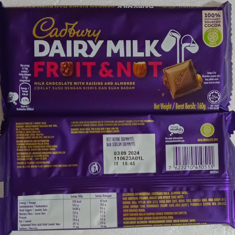 Cadbury DairyMIlk FRUIT&NUT 160gm Sale250~(Imported) Main Image